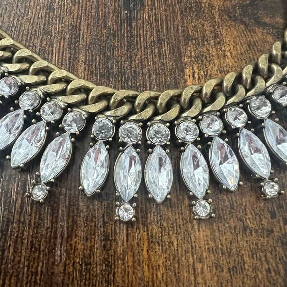 AnnTaylor LOFT Antique Bronze Clear Crystal Rhinestone Chunky Statement Necklace - Picture 4 of 7